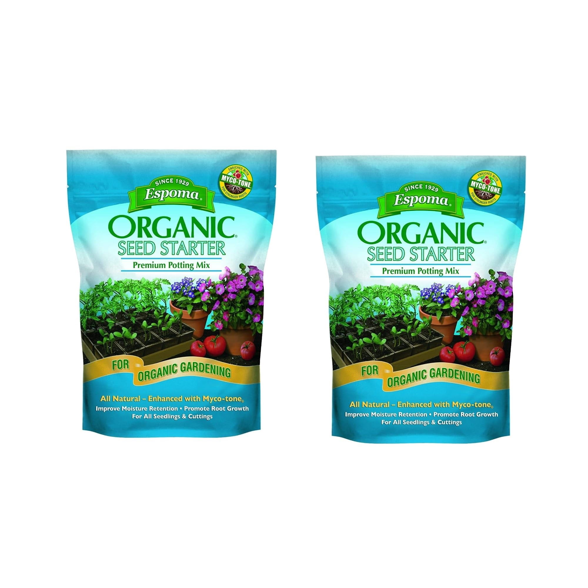 Espoma Organic Seed Starter Premium Potting Soil Mix - All Natural & Organic Seed Starting Mix with Mycorrhizae. for Organic Gardening, 8 qt, Pack of 2