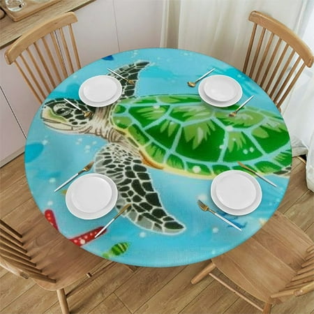 

BCIIG Sea Turtle Starfish Ocean Round Table Cover Stain Resistant Washable Indoor Outdoor Tablecloth Kitchen Dining Wedding Parties 100％ Polyester Fiber Outdoor Fitted Tablecloth 46 -50