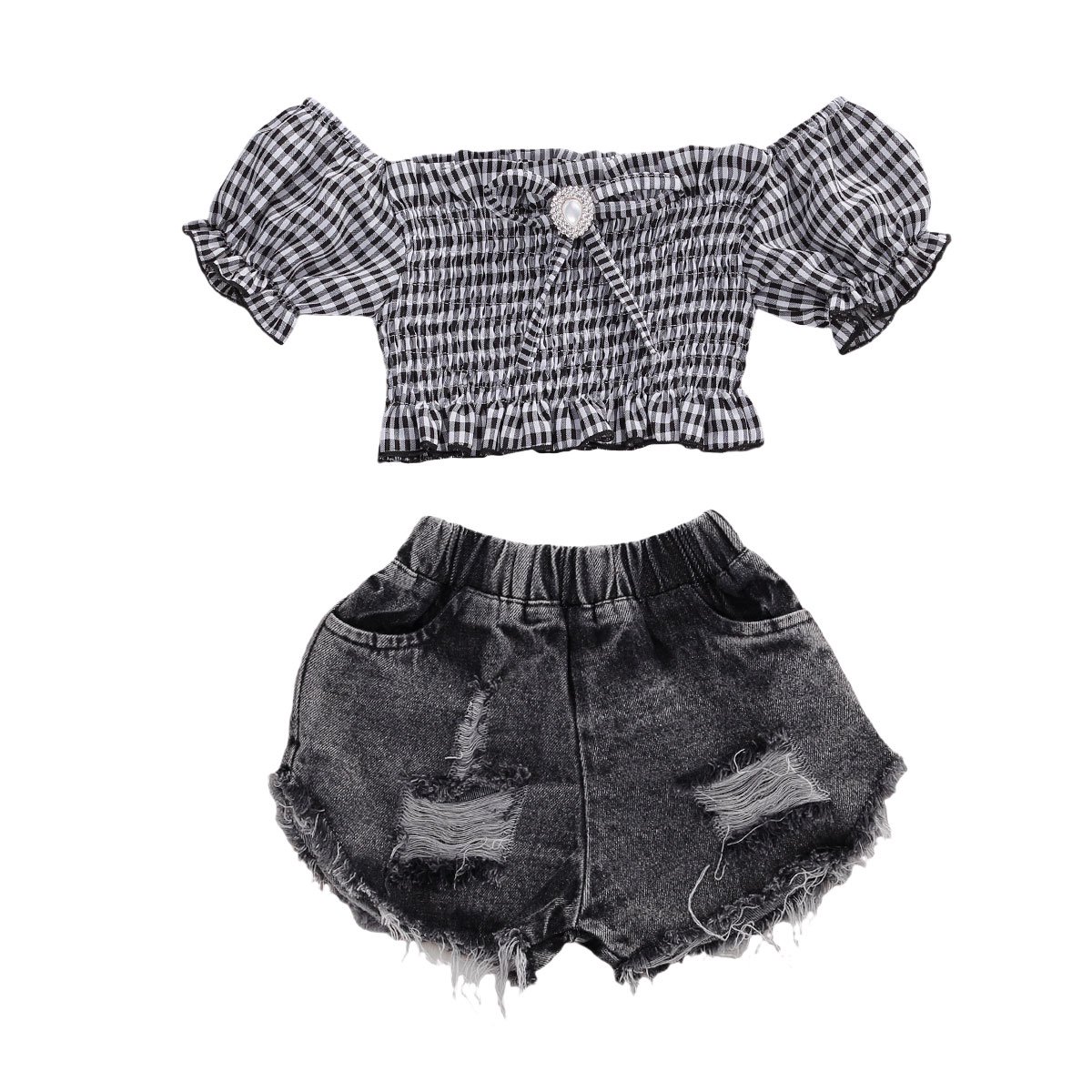 Thefound Kids Girls Summer Clothes Set Plaid Top High Waist Denim Shorts Outfit Walmart Canada Thefound Kids Girls Summer Clothes Set Plaid Top High Waist Denim Shorts Outfit Walmart Canada