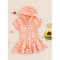 thumbnail image 3 of Musuos Little Girls Beach Swim Cover Up 1-5 Years Strawberry/Floral Print Zip Up Short Sleeve Hooded Waffle Bathing Suit Wraps, 3 of 9