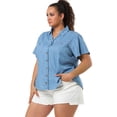 thumbnail image 4 of Women's Plus Size Shirt Short Sleeve Chest Pocket Button Down Denim Shirts Light Blue 3X, 4 of 7