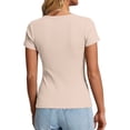 thumbnail image 4 of Qwertyu Womens Tops 2026 Spring Summer Top Henley V Neck Short Sleeve Button Slim Fit Casual Ribbed Knit Shirts Blouses Clothes Khaki L, 4 of 7