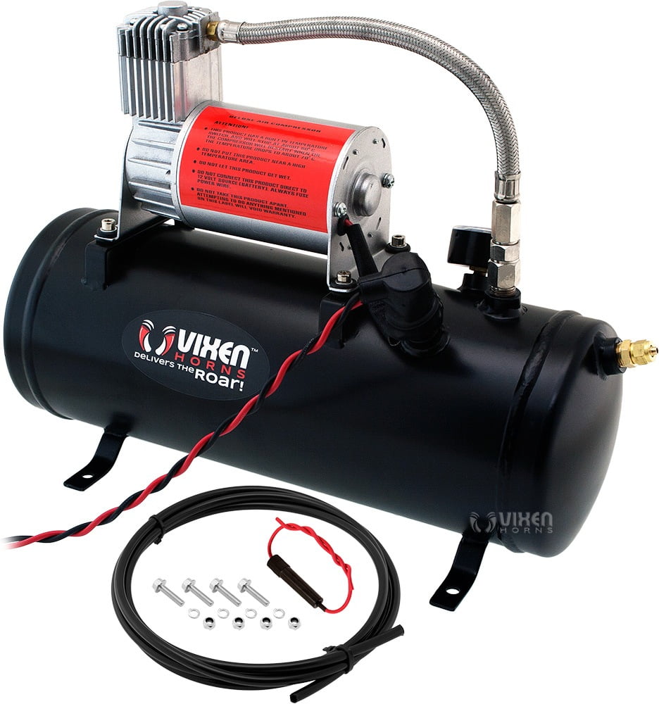 Vixen Horns Loud 149dB 3/Triple Black Trumpet Train Air Horn with 0.5 Gallon Tank and 150 PSI Compressor Full/Complete Onboard System/Kit VXO8805/3118B 