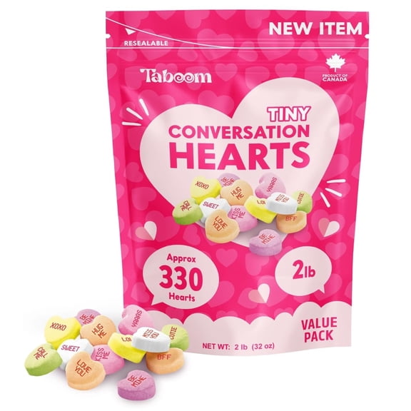 Tiny Conversation Hearts Candy – 2 lb Bulk Pack – Hard & Crunchy Heart-Shaped Candy in Resealable Bag – Great for Buffets & Treat