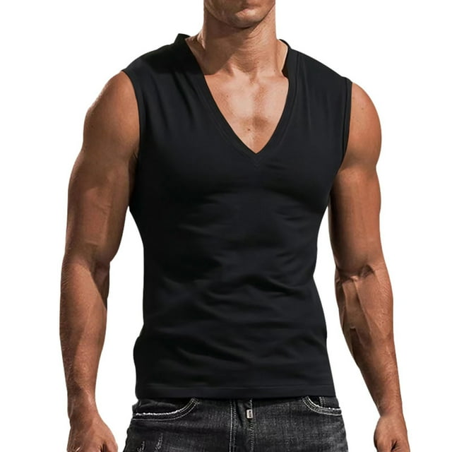 Camisa sin mangas con cuello en V para hombre - Camiseta deportiva ligera - Ropa informal para gimnasio, fitness y running