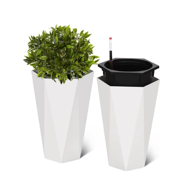 Eastvita Set of 2 Tall Diamond Planters Distinctive Shape Water Level Window Smooth - Rolling Wheels Versatile Placement for Patio Porch Living Room Home Office