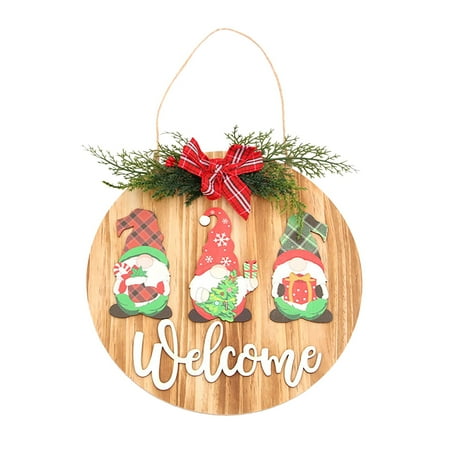 

Veki Christmas Wooden Door Hanging Wooden Wreath Pendant Bow Welcome Pendant Christmas Traditions in Stained Glass