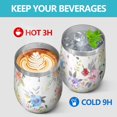 thumbnail image 4 of 12oz Stemless Wine Tumblers Pioneer Flower Floral Print Pattern Vacuum Insulated Stainless Steel Travel Tumbler Cups Mug with Lid and Straw for Champaign,Cocktail,Beer with Cleaning Brush, 4 of 5