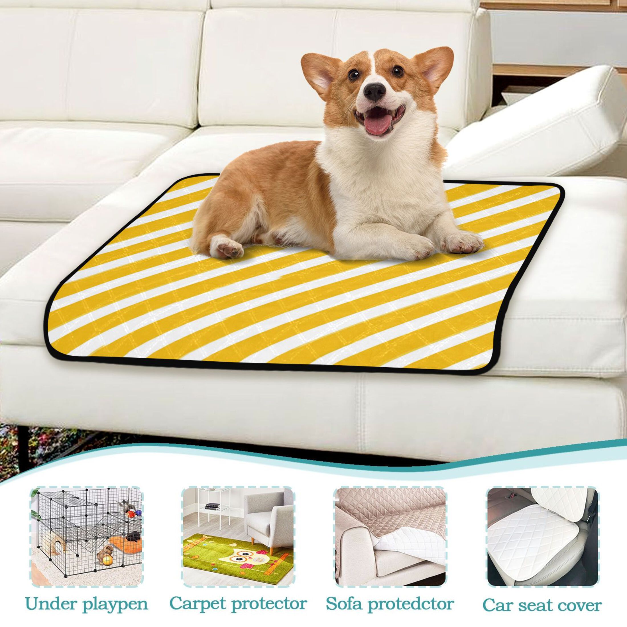 IAUYY Washable Pee Pads for Dogs Smallx3 Absorbent and Leak-Proof Non-Slip Reusable Puppy Pee Pads for Dogs Applicable to Playpen Potty Crate Diagonal Stripe Illustration