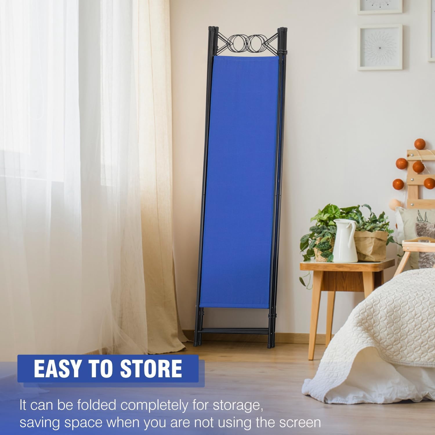 PayLessHere 4 Panel Room Divider 6 ft Steel for Home Office Bedroom, Blue