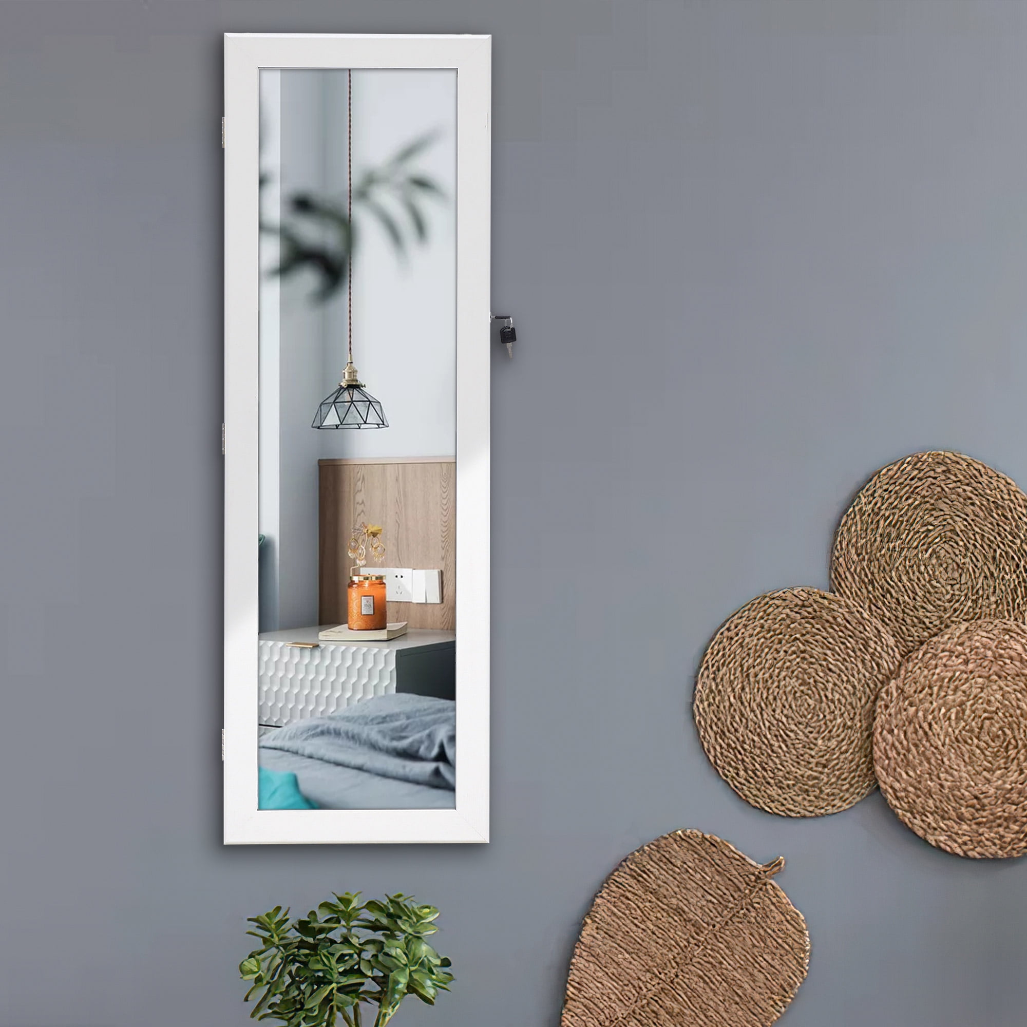 Resenkos Mirrored Jewelry Cabinet with Storage Drawer, Door/Wall Jewelry Armoire White Resenkos Mirrored Jewelry Cabinet with Storage Drawer, Door/Wall Jewelry Armoire White