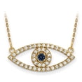 thumbnail image 3 of 14K Yellow Gold Medium Diamond and Sapphire Evil Eye Necklace, 3 of 5
