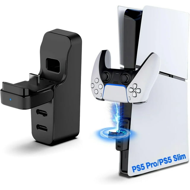 Concentrateur USB-C pour Chargeur de Manette PS5 avec Conception Pliable à 2 Ports, Gain de Place, Compatible avec PS5 Slim/PS5 Pro