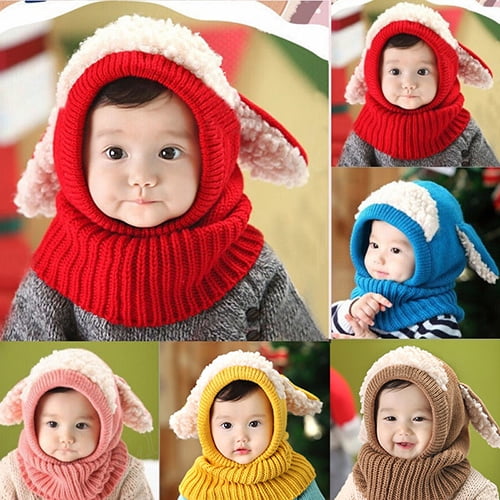 Hot US Cute Winter Baby Beanie Hat Toddler Warm Hooded Scarf Earflap Knitted Cap 
