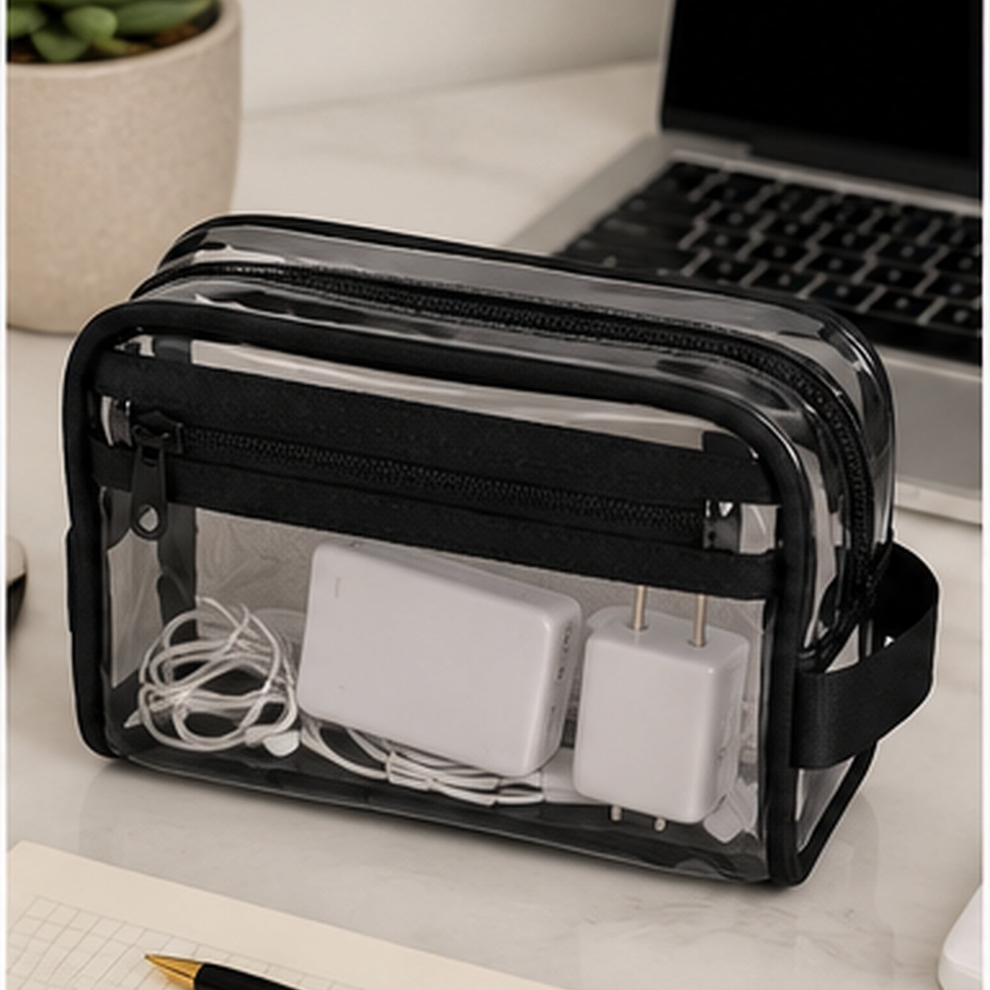 Travel Organizer with Side Pocket and Handle, Clear