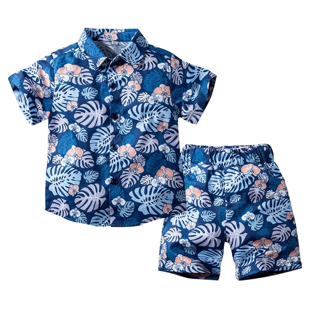 Gibobby Conjunto Niñas Camisa con estampado tropical para niños Pantalones de playa Ropa para niños Conjunto para niños de viaje junto al mar(Azul, 2-3 Años)