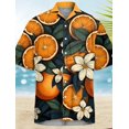 thumbnail image 3 of Camisa de hombre con estampado tropical de piña, camisa hawaiana de verano, informal, para vacaciones, verano, primavera, camisa de manga corta con cuello vuelto, tela elástica, 3 of 5