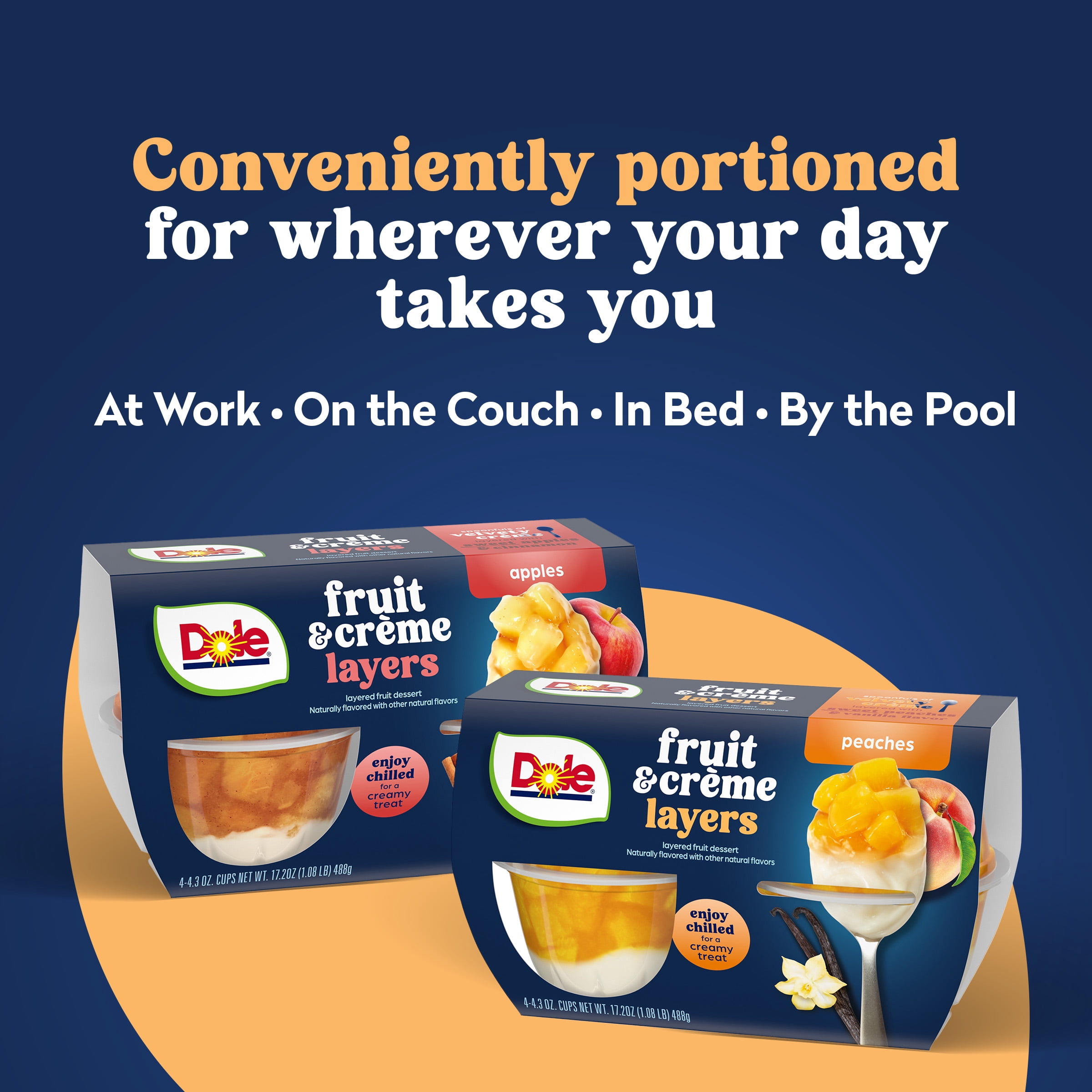 (4 pack) Dole Fruit Bowls Peaches & Creme Layers Snacks, 4.3oz 4 Total Cups