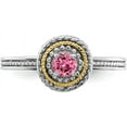 thumbnail image 4 of Solid Sterling Silver & 14k Two-Tone Gold Stackable Expressions Pink Tourmaline Ring - Ring Size 10.0, 4 of 8
