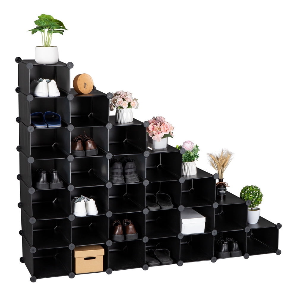 Hassch 28 Pairs Shoe Storage Shelves, Space Saving 7 Tiers Shoe Rack