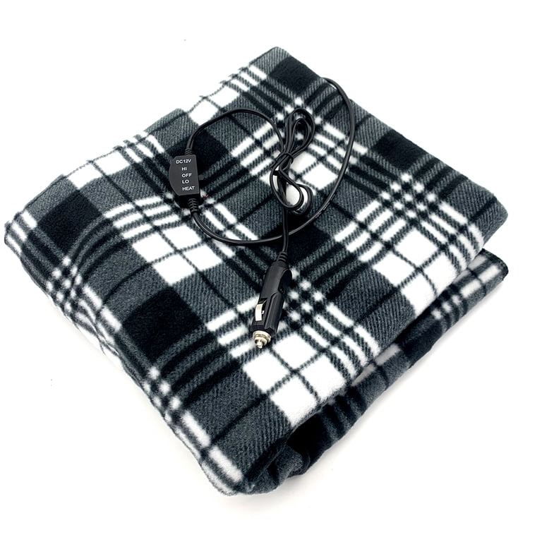 Auto Drive 12V Heated Travel Blanket, Black Plaid photo 1