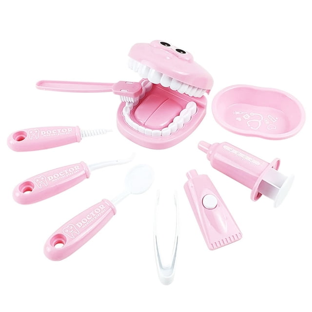 HLONK Dental Pretend Play Set Educational Dentist Play Kit with Teeth Model Toothbrush Dental Mirror Syringe Toothpaste Tray and Dental Tools Fun Pretend Play Doctor Kit for Kids