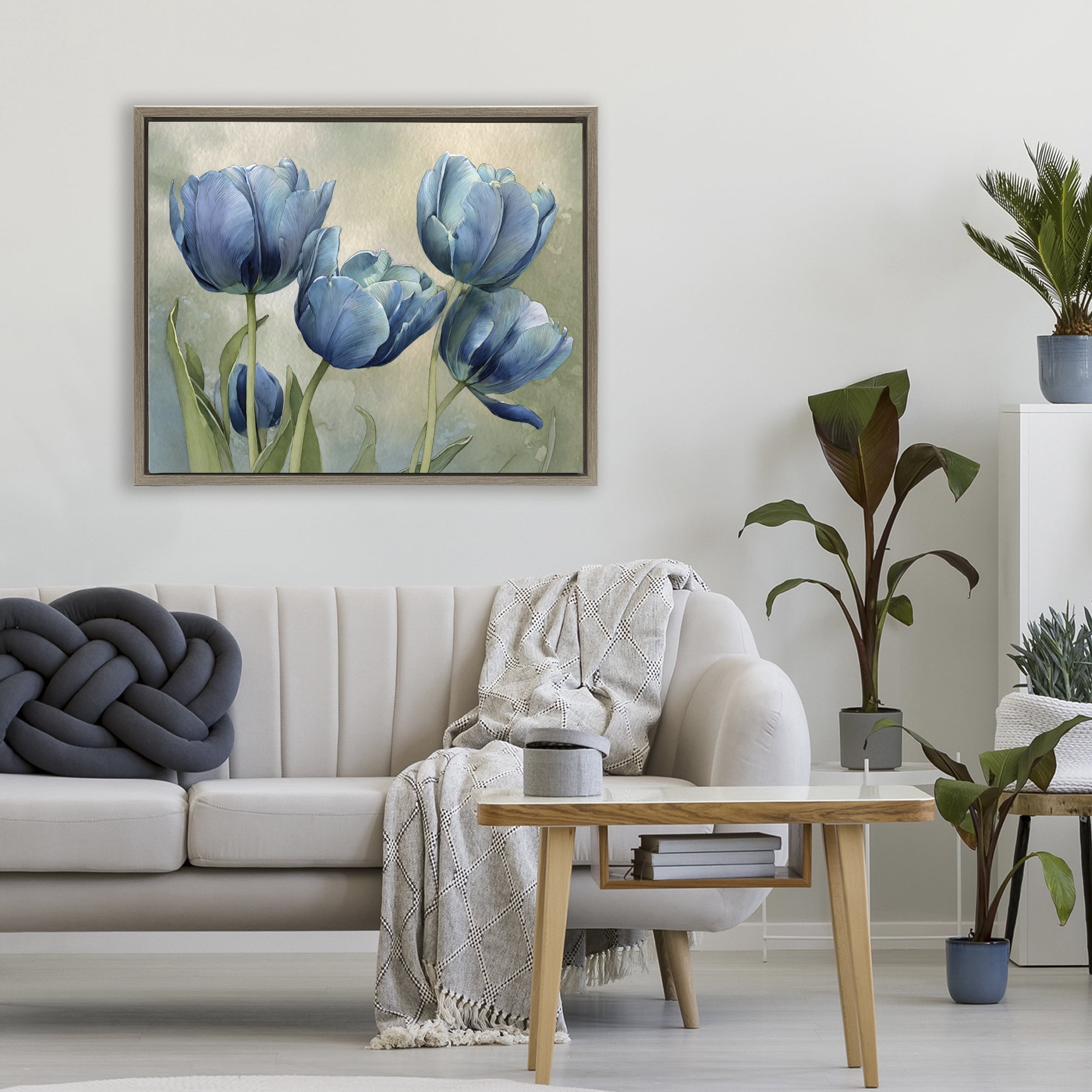 Stupell Industries Drawn Blue Tulip Flowers Brown Framed Floater Canvas Wall Art, design by Franklyn Gregory