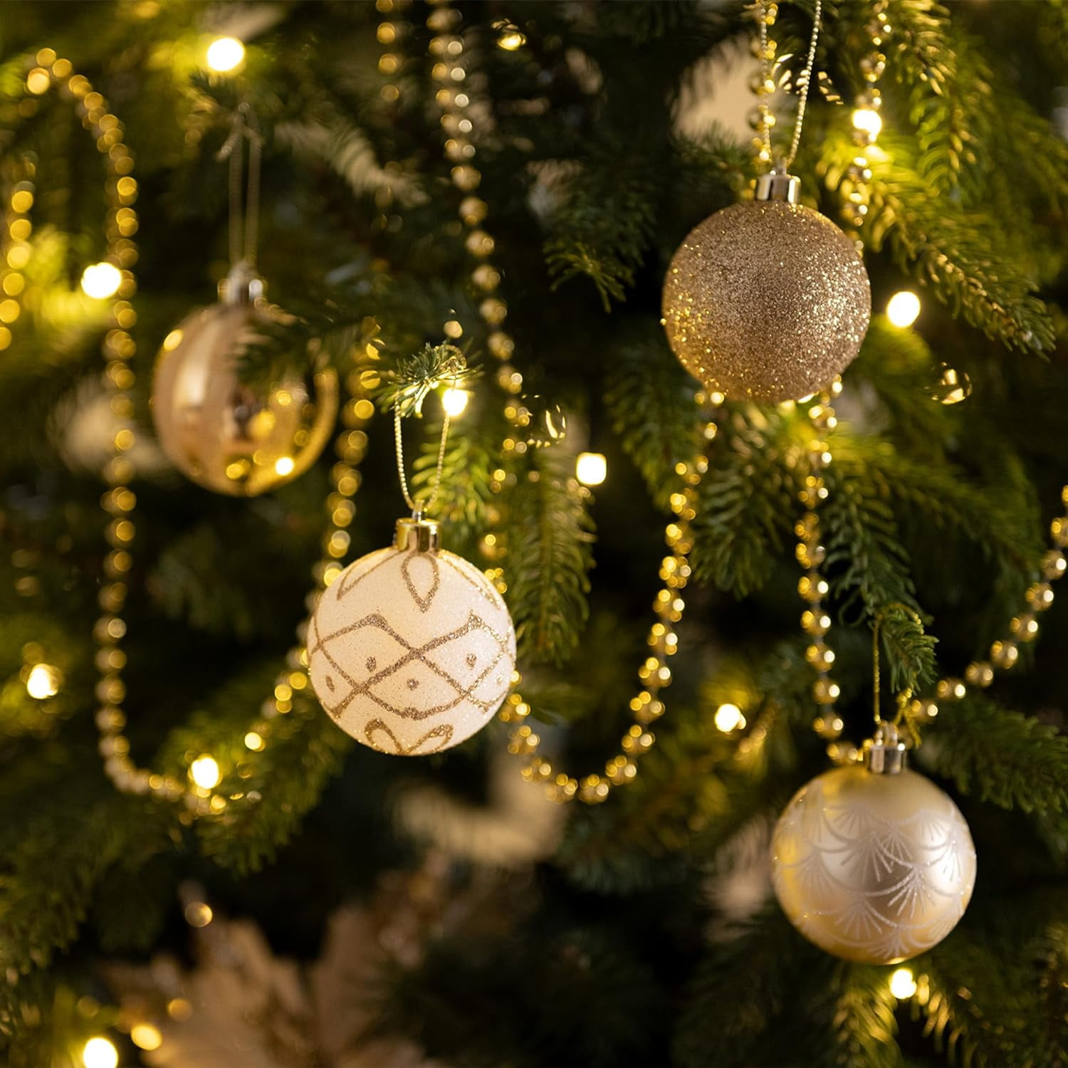 Valery Madelyn 30ct 2.36 inches Christmas Ornaments, White Gold Shatterproof Christmas Ball Ornaments Set, Hanging Tree Ornaments Bulk for Xmas Party Decor