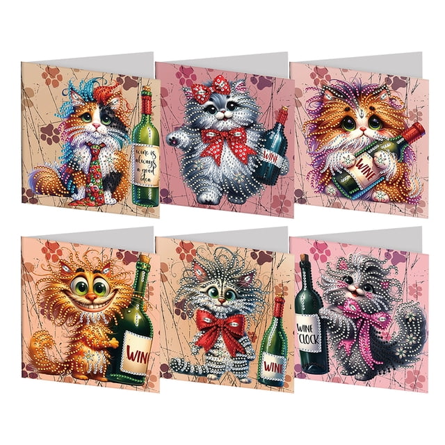 Tarjeta Deseos Diarios Diamantes Dibujo Pintura DIY 6 Uds. Gato