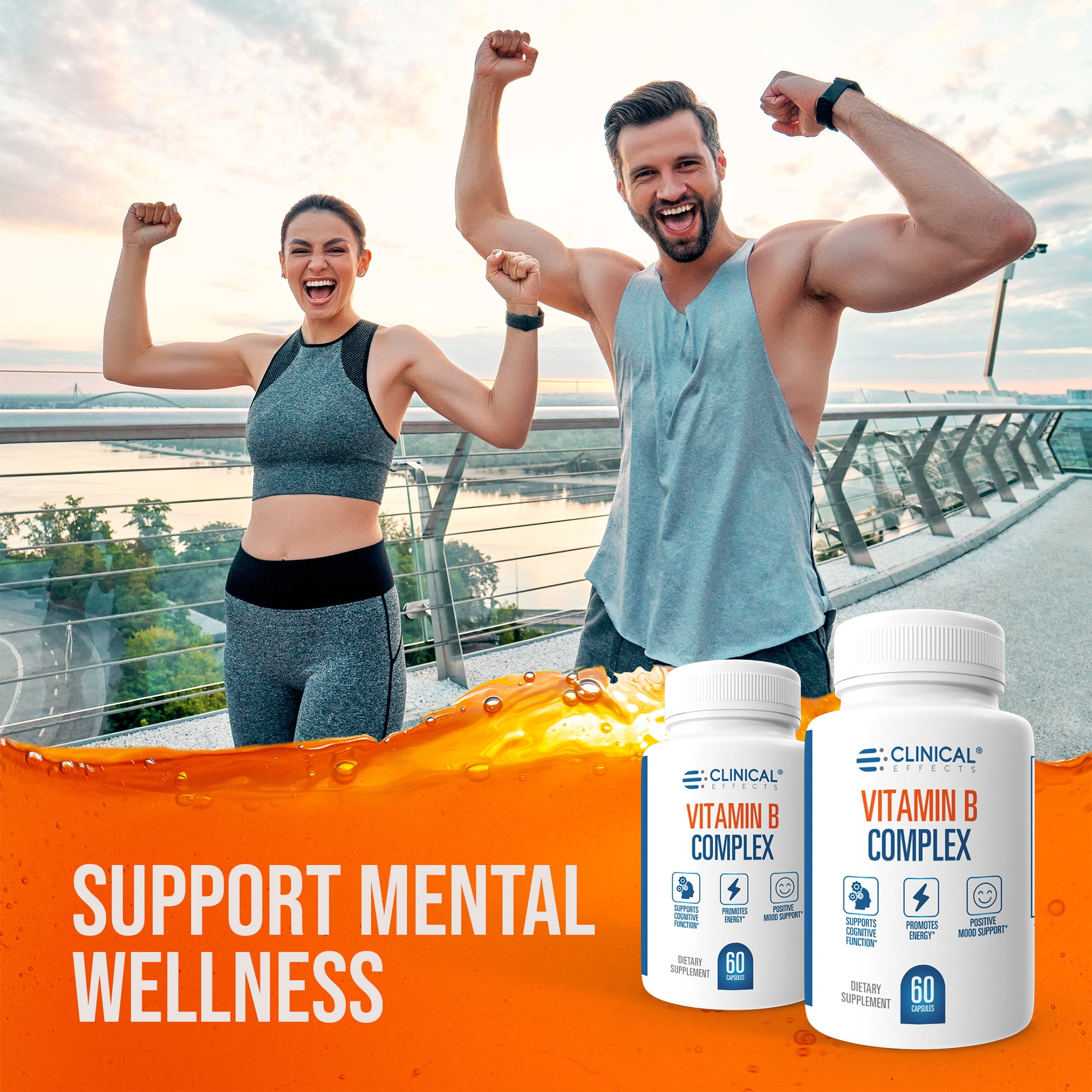Clinical Effects Vitamin B Complex for Cognitive,  Energy and Mood Support - 60 Capsules - Made in The USA