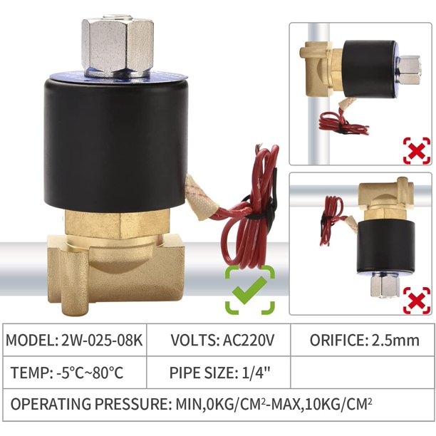 Electroválvula eléctrica de latón, 2W-025-08K, PT 1/4, AC 220V, Acción directa Agua Aire Gas Normalmente abierta