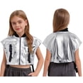thumbnail image 5 of vastwit Girls Shiny Metallic Dance Top with Buckle Pockets Open Sides Crop Tank Top for Party Streetwear Silver 6, 5 of 6