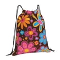 thumbnail image 3 of Leisure Draw String Mouth Backpack 16 X 14 Woven Band Durable Not Easy To Fall Off In Travel Portable Draw String Design Groovy Flowers (6), 3 of 8