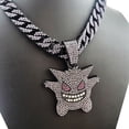 thumbnail image 2 of Hip Hop Cubic Zirconia Stone Purple Gengar Pendant & 14mm 20" Iced Cuban Chain Necklace Luxury Gift, 2 of 4