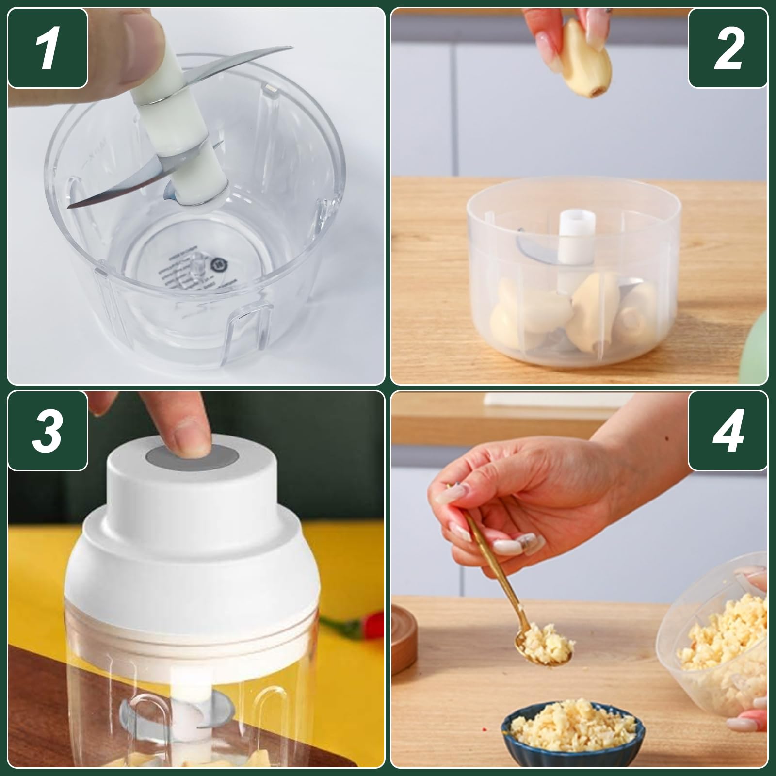 Electric Garlic Chopper 250ML, Mini Vegetable Chopper 2 in 1 Food Chopper Garlic Mincer with Egg Beater, Onion Chopper, USB Portable Small Food Processor for Veggie, Garlic, Ginger, Chili