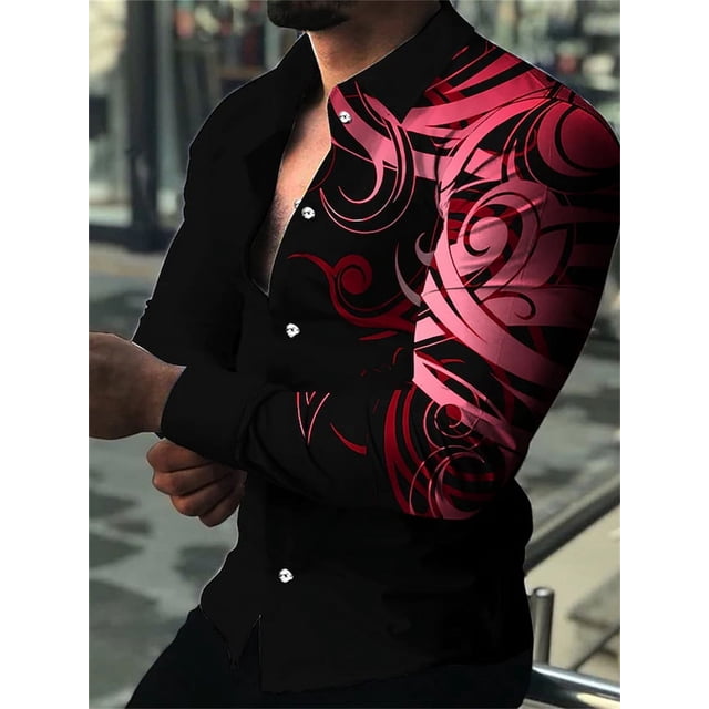Camisas de moda de lujo para hombre, camisas casuales de un solo pecho, blusa de manga larga con relámpago nocturno, camisa hawaiana para hombre, talla grande 6XL
