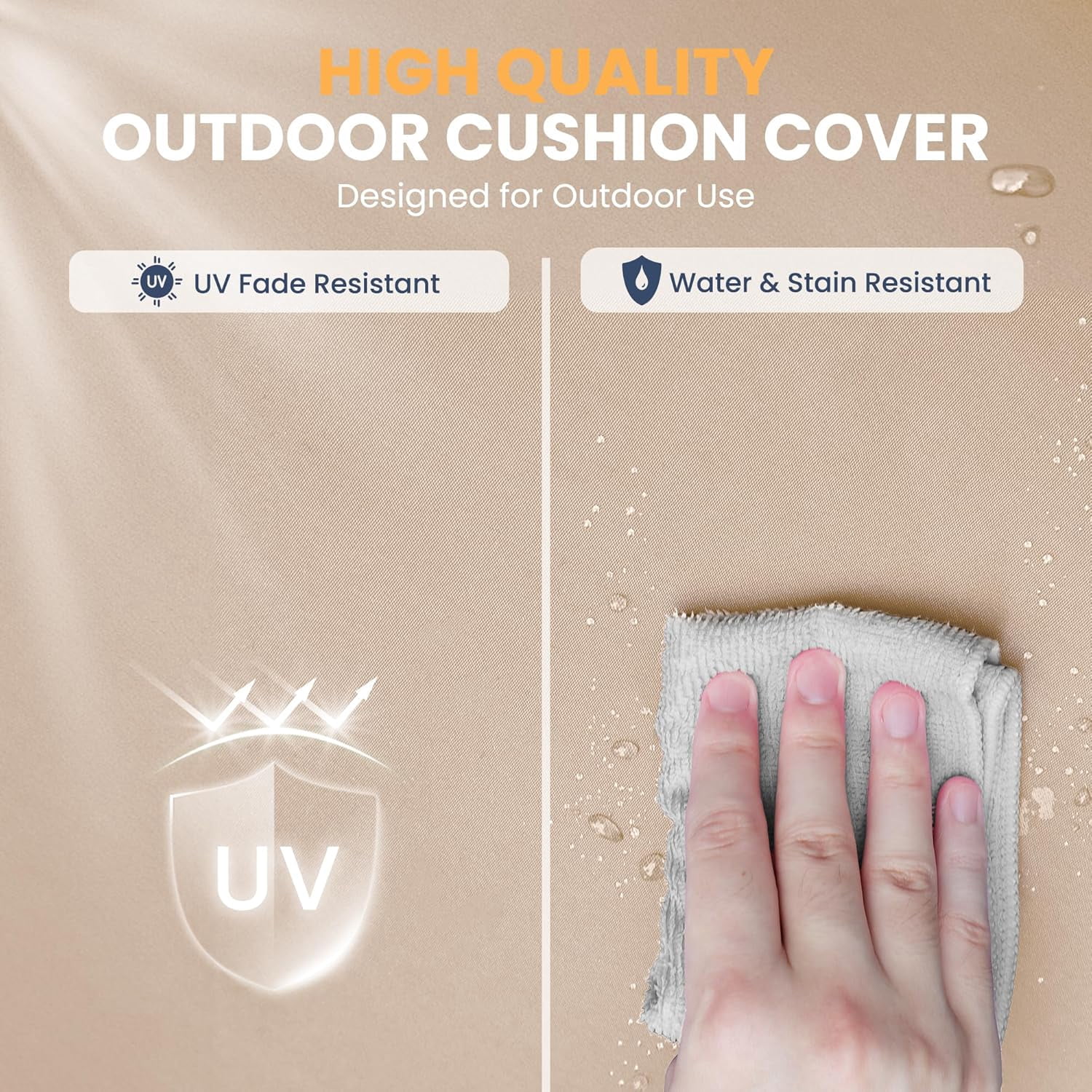 ELPOSUN Outdoor Cushions for Patio Furniture, 24x24 Outdoor Chair Cushions with Waterproof & Fade Resistant Cover, Deep Seat Replacement Patio Cushions with Adjustable Straps & Handle,Beige