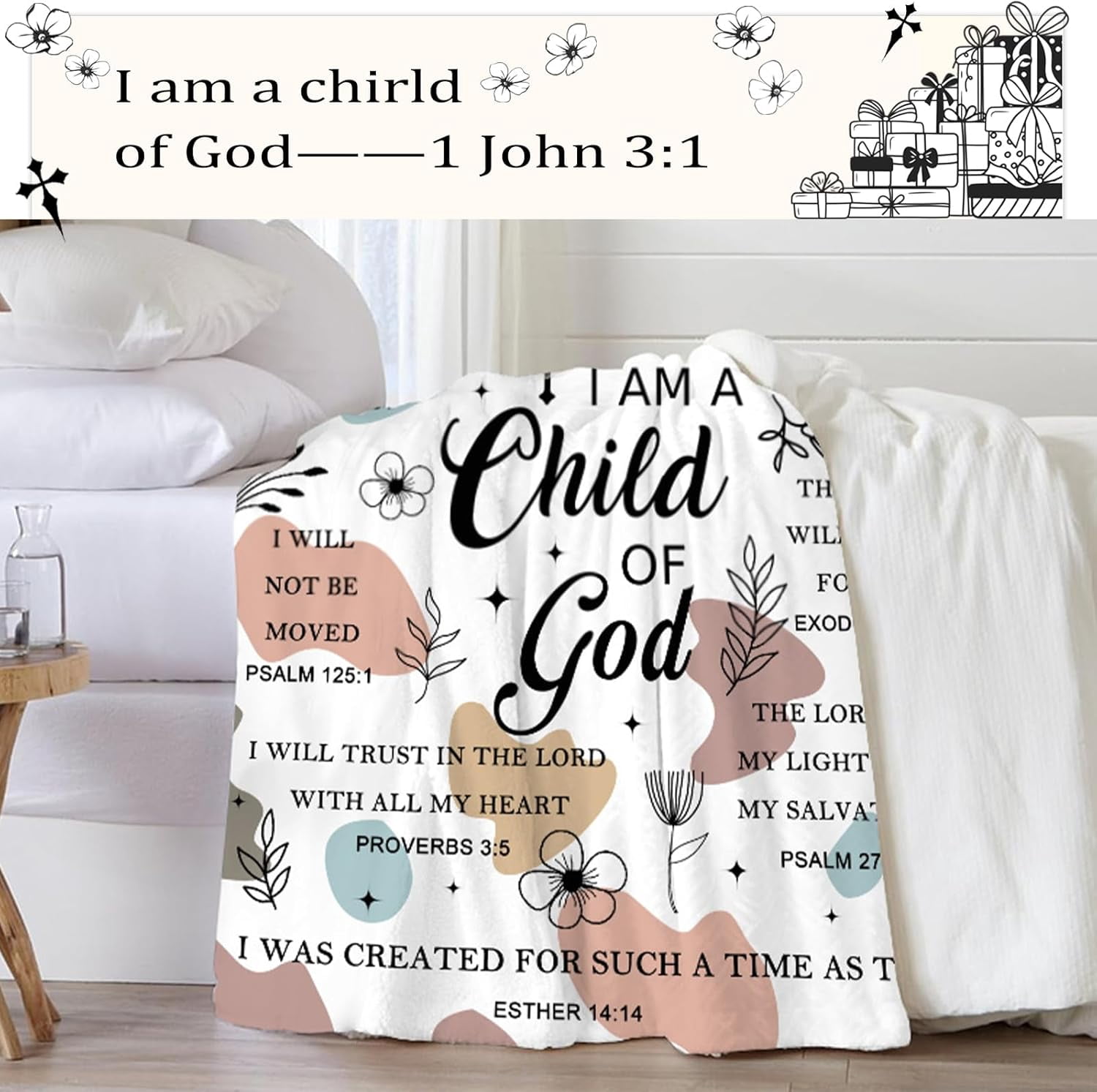 Christian Gifts for Women - I Am a Child of God Blanket Inspirational Religious Birthday Gifts for Women Mom Sister Friends, Christmas Baptism Catholic Spiritual Jesus Faith Bible Prayer Gift