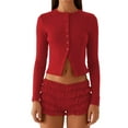 thumbnail image 3 of Blusas de Larga para Mujer, Cárdigan Ligero de Otoño, Camisetas para Salir, Blusas Acanaladas con Botones, Lindas y A Rojo XL, 3 of 9