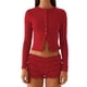 thumbnail image 3 of Blusas de Larga para Mujer, Cárdigan Ligero de Otoño, Camisetas para Salir, Blusas Acanaladas con Botones, Lindas y A Rojo M, 3 of 9