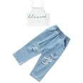 thumbnail image 1 of Xingqing 2PCS Toddler Infant Baby Girls Short Letter Print Halter Tank Tops Ripped Jeans with Pockets, 1 of 10