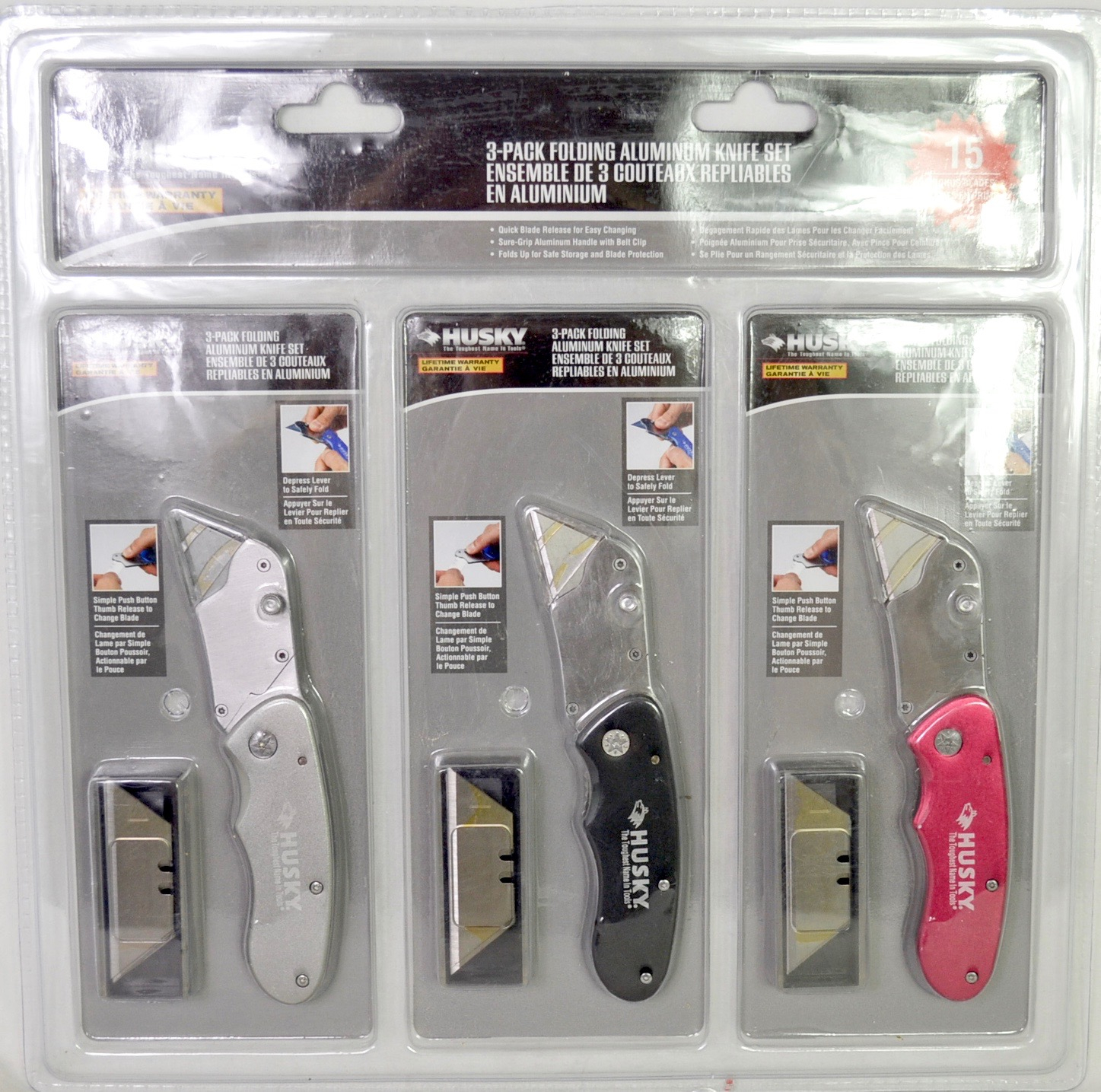 HUSKY 3pack Folding Aluminum Knife Set with 15 Bonus Blades Walmart