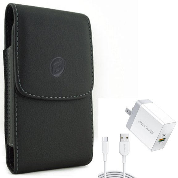 For Google Pixel 7 Pro/6/Pro - Case Belt Clip w 36W PD Home Charger, Leather Holster Cover, Fast Type-C 6ft Long Cable USB-C for Google Pixel 7 Pro/6/Pro Phones
