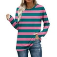 thumbnail image 2 of Ltctricy Women's Long Sleeve T Shirts Trendy Crew Neck Striped Fashion Tee Tops Soft Casual Tees Loose Tunic Blouses(Pink,X-Large), 2 of 7