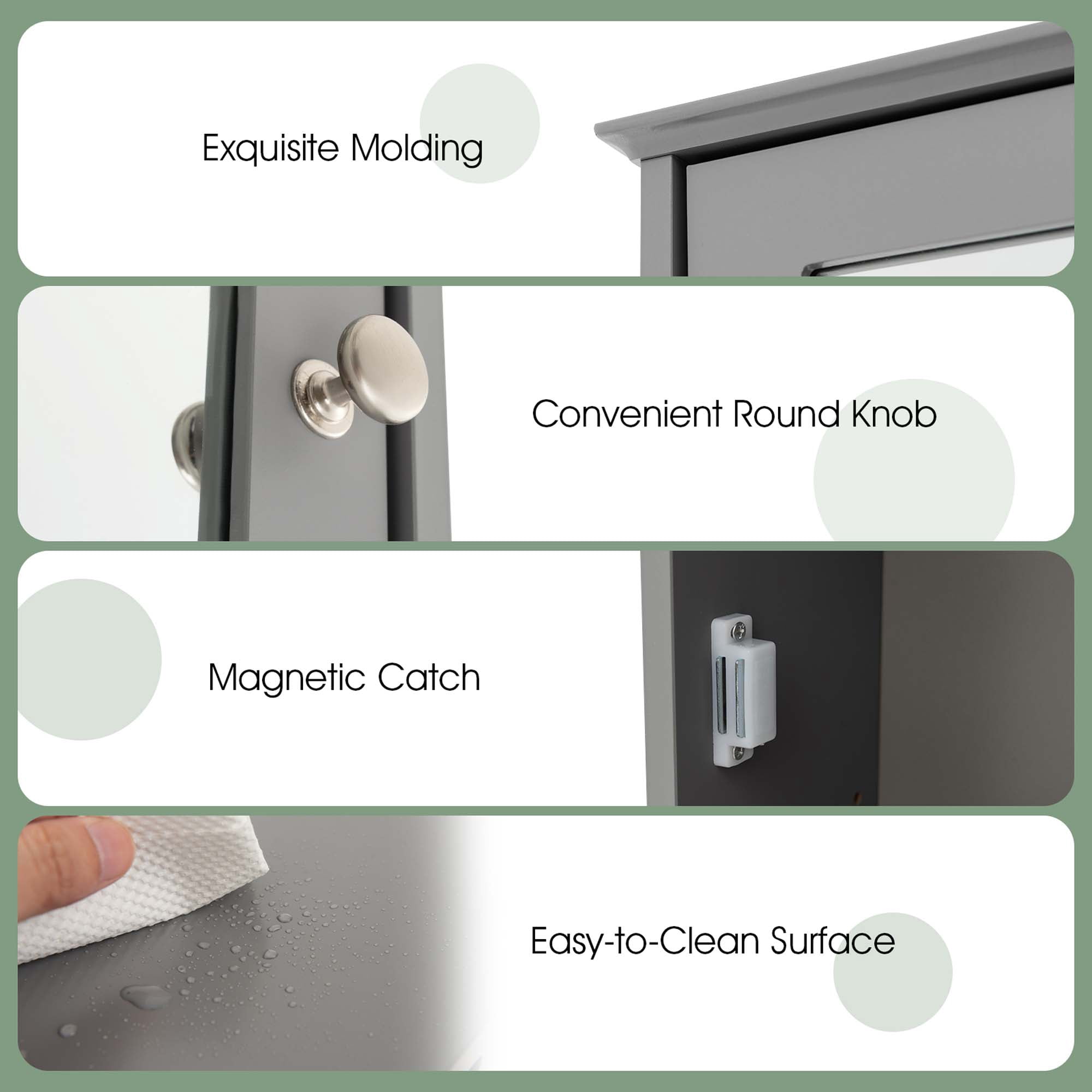 Costway Bathroom Wall Cabinet Single Mirror Door Cupboard Storage Medicine Cabinet Wood Shelf Grey