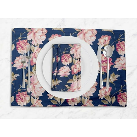 

S4Sassy Blue Leaves & Carnation Floral Washable Placemats & Napkins Table Decor Dining Mats