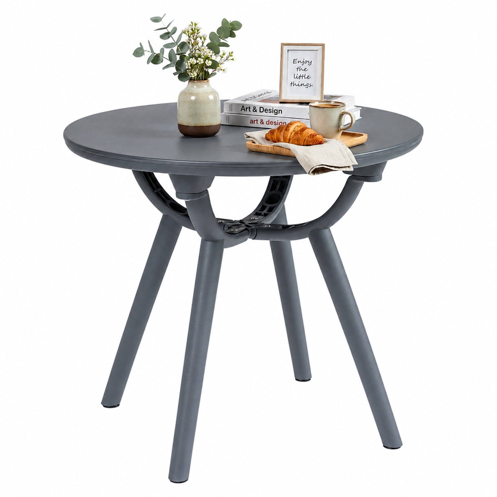 Biotree Round Patio Side Table, Outdoor Storage End Table with 20 Inch Tabletop, Weatherproof PP ABS and 110 lbs Capacity for Poolside Balcony, Gray