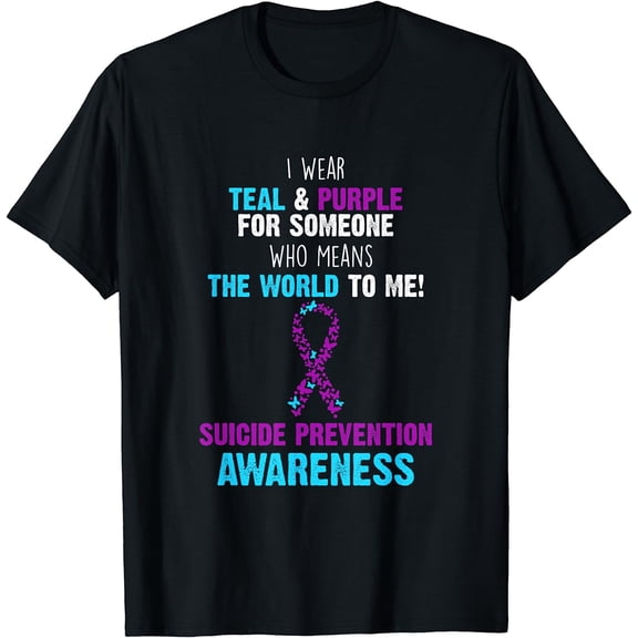 Support Awareness Suicide Prevention Teal & Purple Gift T-Shirt Black Large