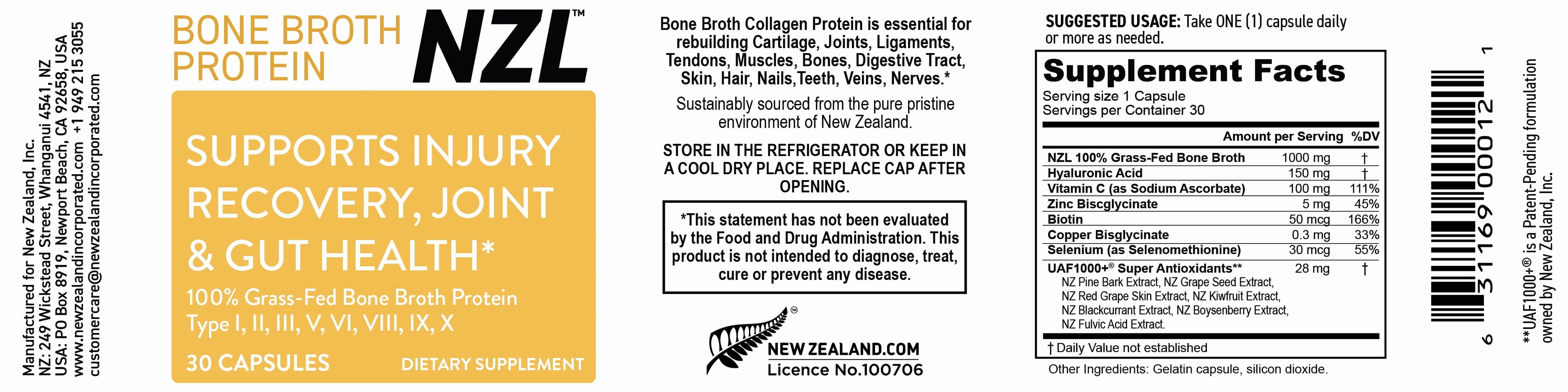 OMEGANZL Omega-3 Natural Joint Relief Supplement Natural Muscle Support, Green-Lipped Mussel Oil Joint Support, No Fishy Aftertaste, 60 Softgels Plus one Bottle of Bone Broth Protein 30 Capsules