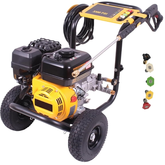 3300 PSI Gas Pressure Washer 2.4 GPM, DXPW3300-S Residential Power Washer with 208cc Engine, 25 ft Hose, 5 Quick-Connect Nozzles and 10 in Pneumatic Tires